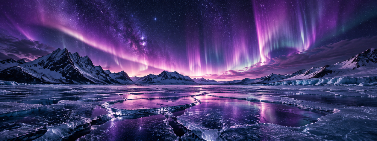 Aurora-lit ice landscape